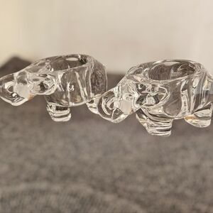 Vintage Matching Pair of Elephant Form Heavy Art Glass Tea Light Candle Holders﻿